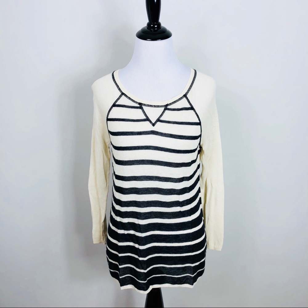 Cynthia Rowley Cream & Black Striped Lightweight Long Sleeve Sweater *159